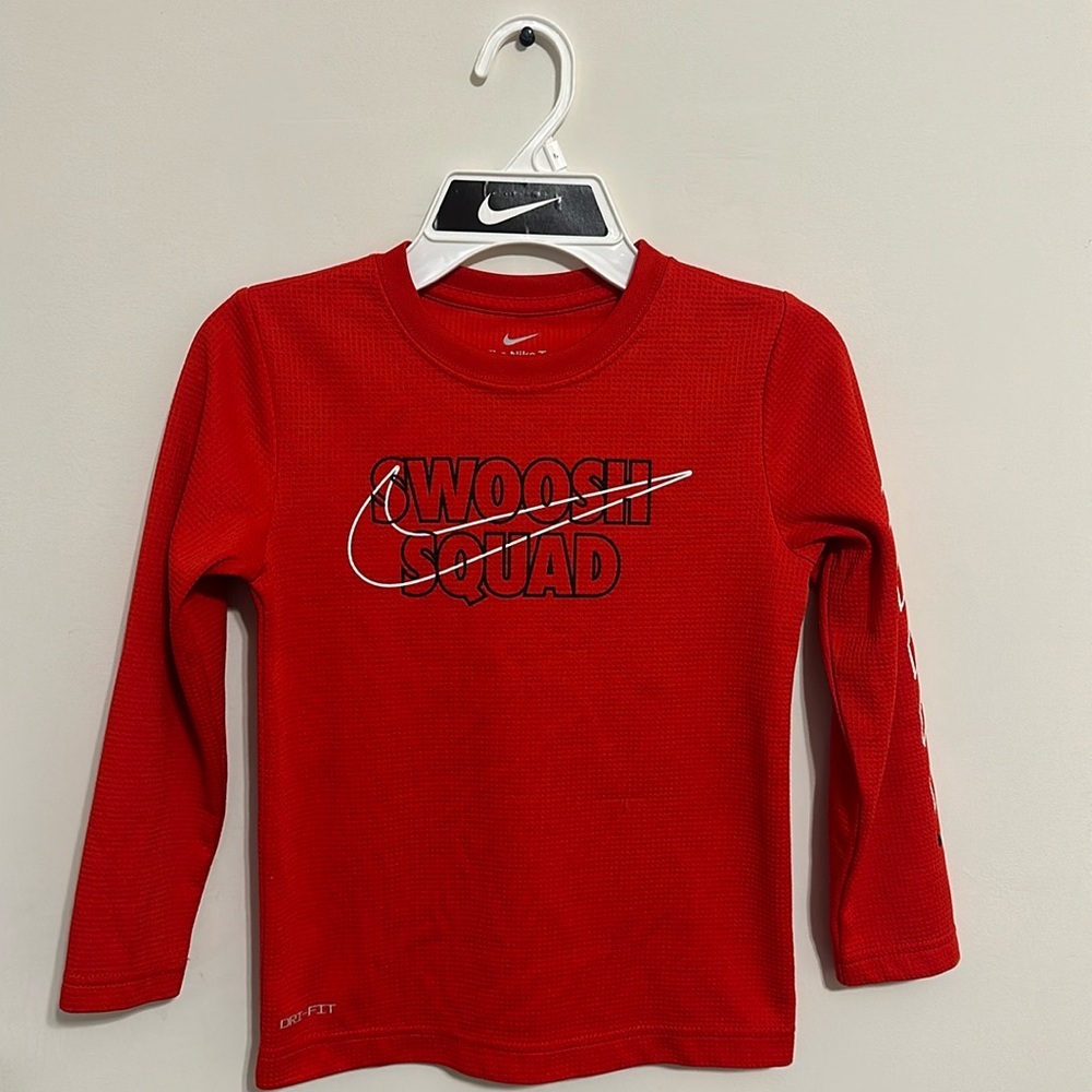 Youth Boys Nike Dri-Fit Red Long Sleeve Tee, Size:6M
